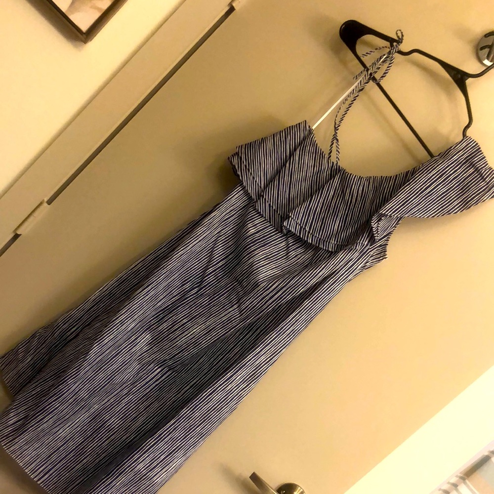 Navy/White Stripes One Shoulder Midi Dress